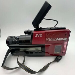 JVC VideoMovie Red VHS-C Camcorder Full Kit Bag Charger Retro 90s SET Tested euc